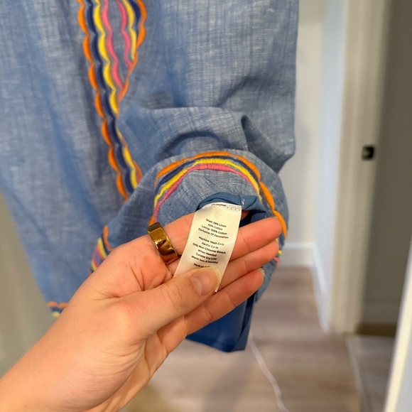 Talbots Linen Scallop Detail Shift Knee Length Dress Multicolor Sleeveless Sz 6 - Picture 6 of 10